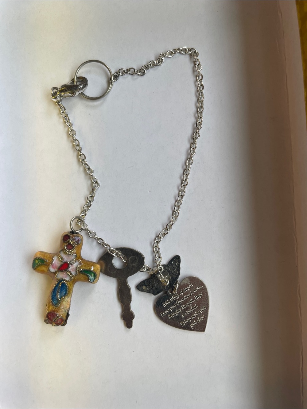 Multicolor Women's Charm Bracelet with Cross and Heart Pendants